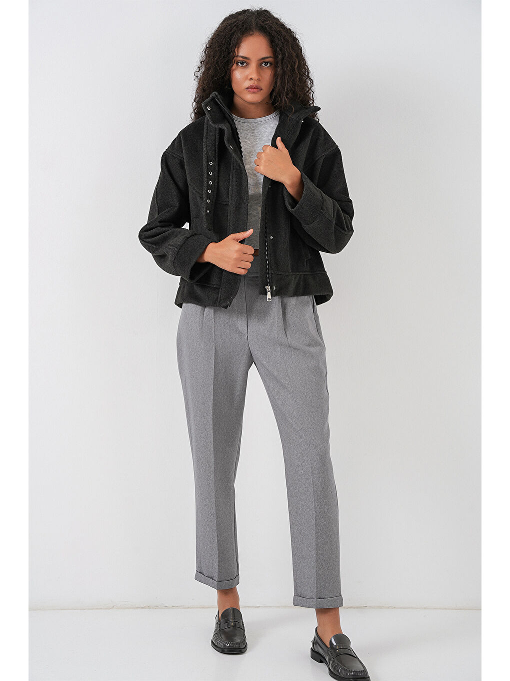 Kadın Oversize Bomber Ceket 0729 - Antrasit-1