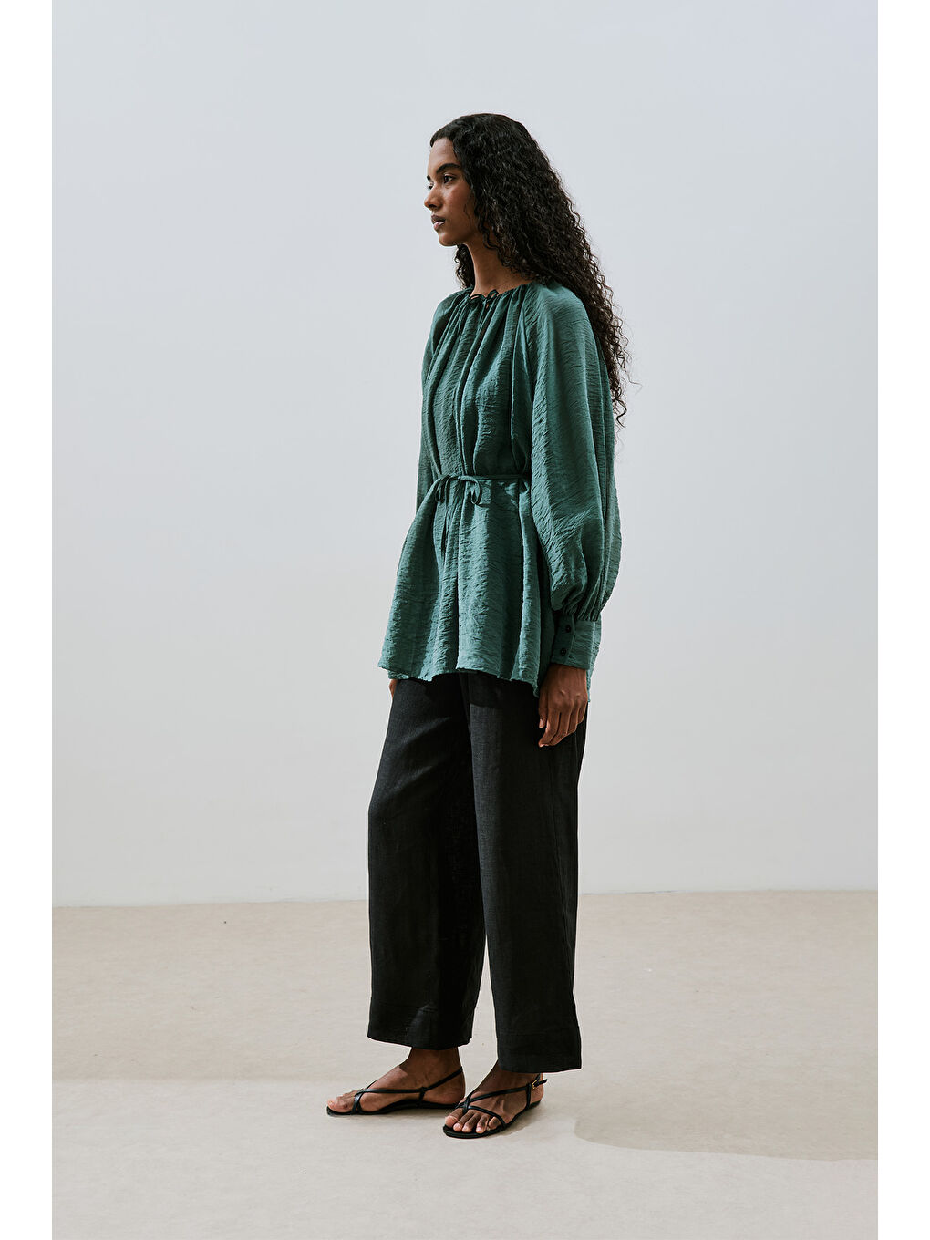 Geniş Manşetli Kuşaklı Tunik Yeşil-4