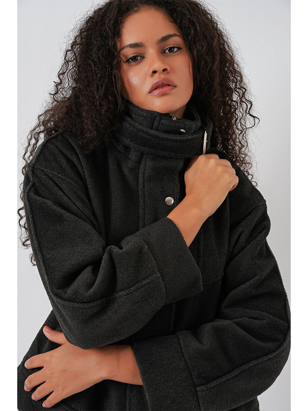 Kadın Oversize Bomber Ceket 0729 - Antrasit-3