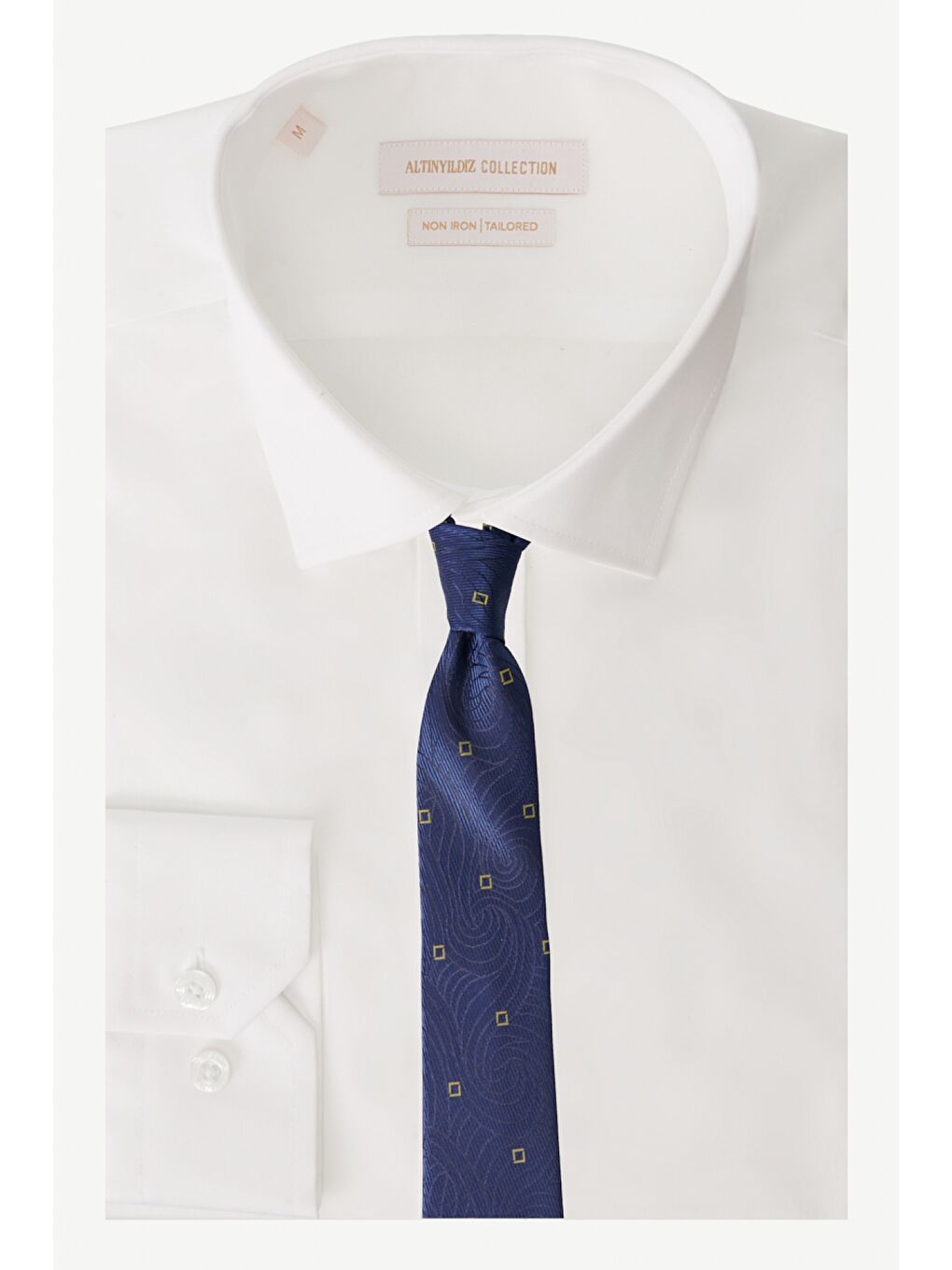 Erkek Lacivert-Sarı Desenli Klasik Nano Kravat-1