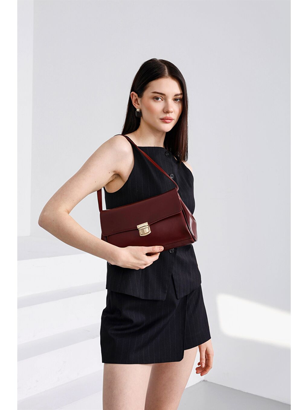 Lauren City Baget Çanta Bordo-1