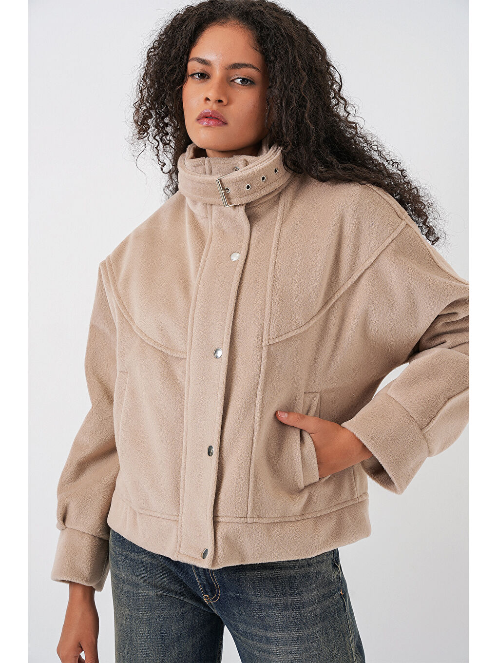 Kadın Oversize Bomber Ceket 0729 - Bej