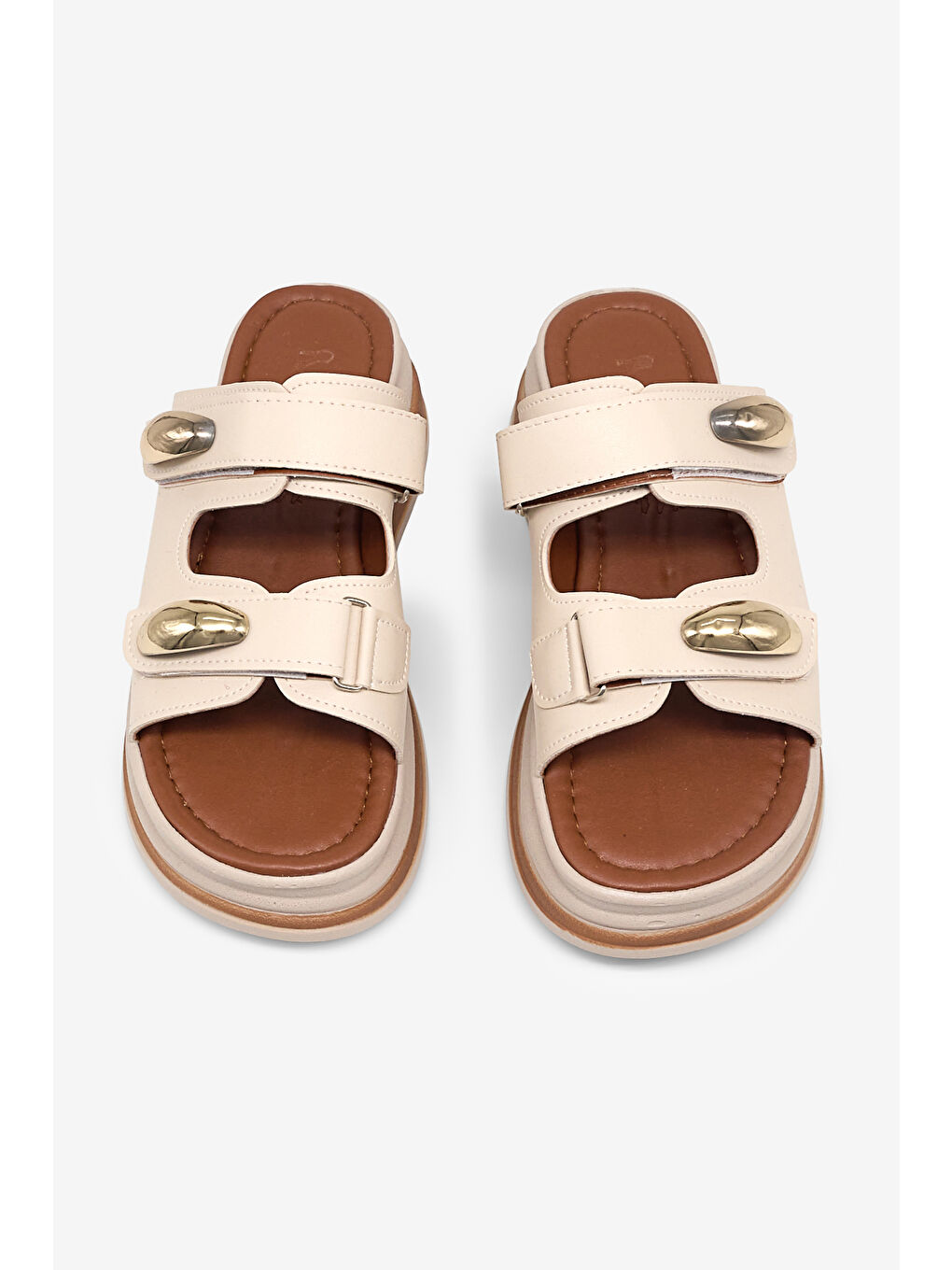 Kadın Bej Rahat Kalıp Yüksek Taban Cırtlı Terlik-1