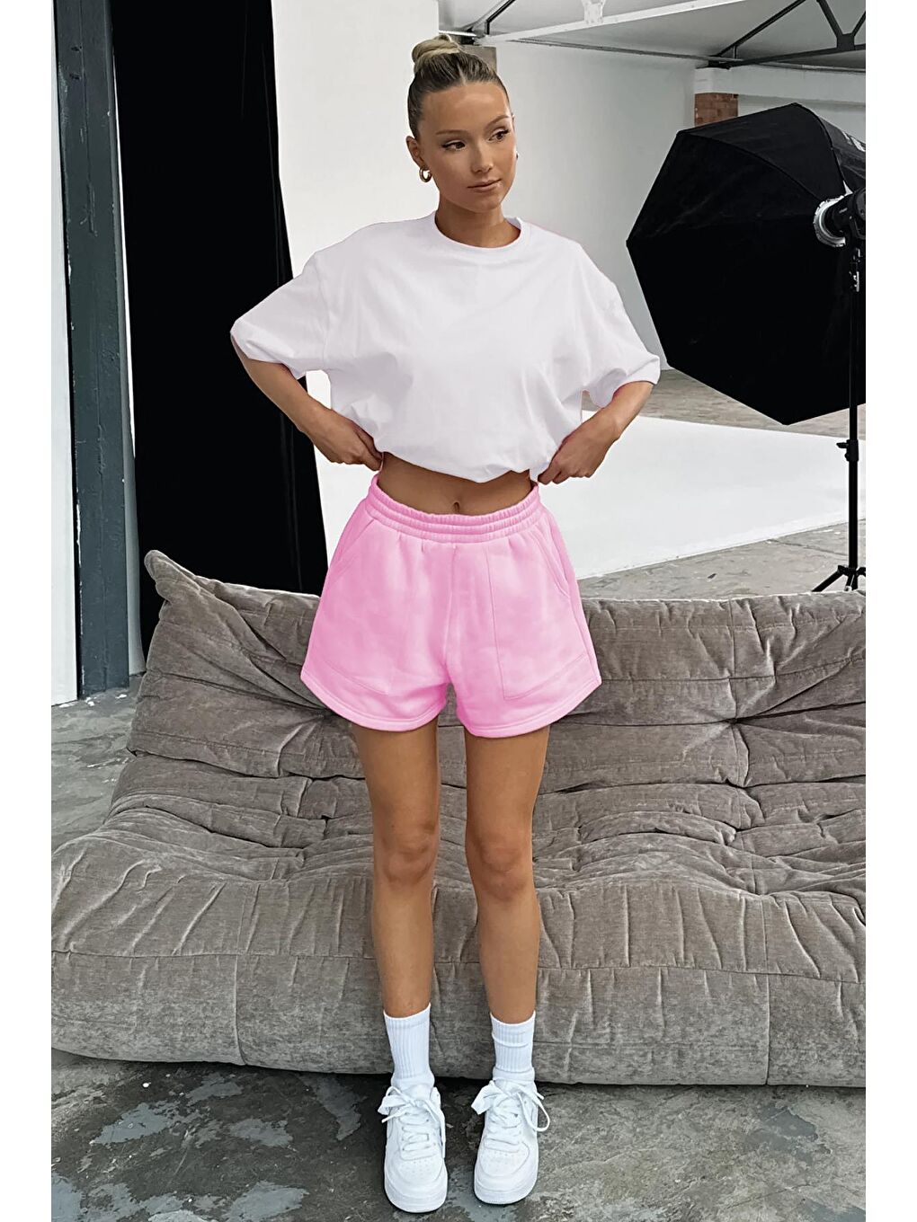 Pembe Basic Kadın Şort Mg2511-1