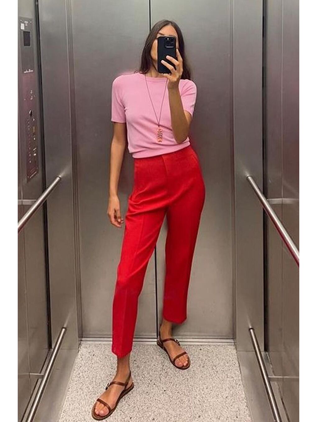Kırmızı Önü Biyeli Yüksek Bel Kadın Pantolon Mg2425