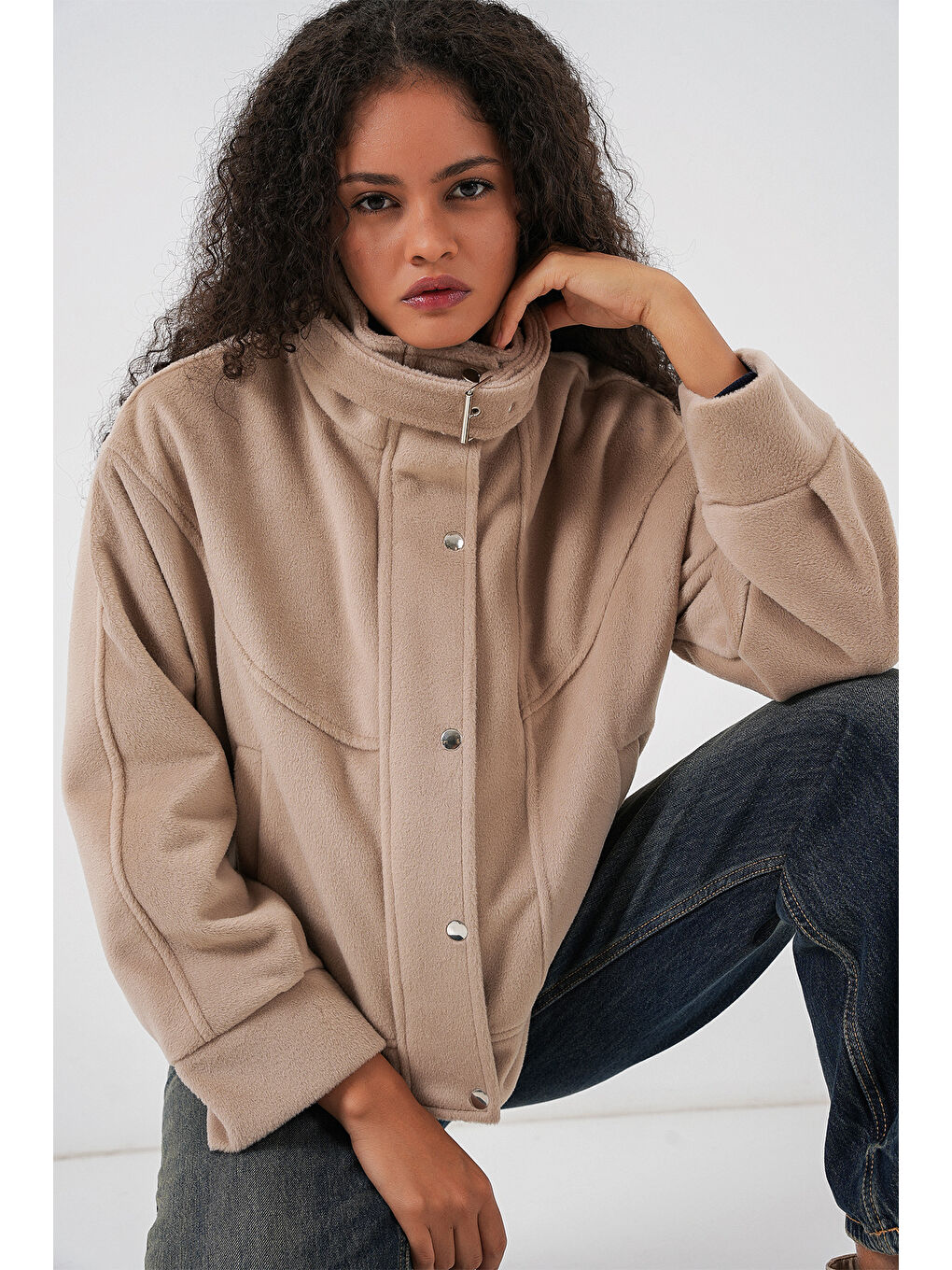 Kadın Oversize Bomber Ceket 0729 - Bej-2