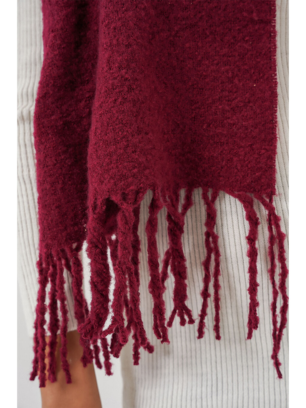 Kadın Yumuşak Dokulu Kalın Şal Atkı 15951 - Bordo-5