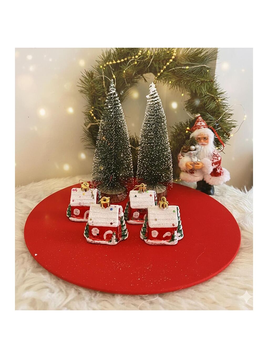 Karışık Yılbaşı Kar Evi Şeklinde Ağaç Süsü – 4 Adet