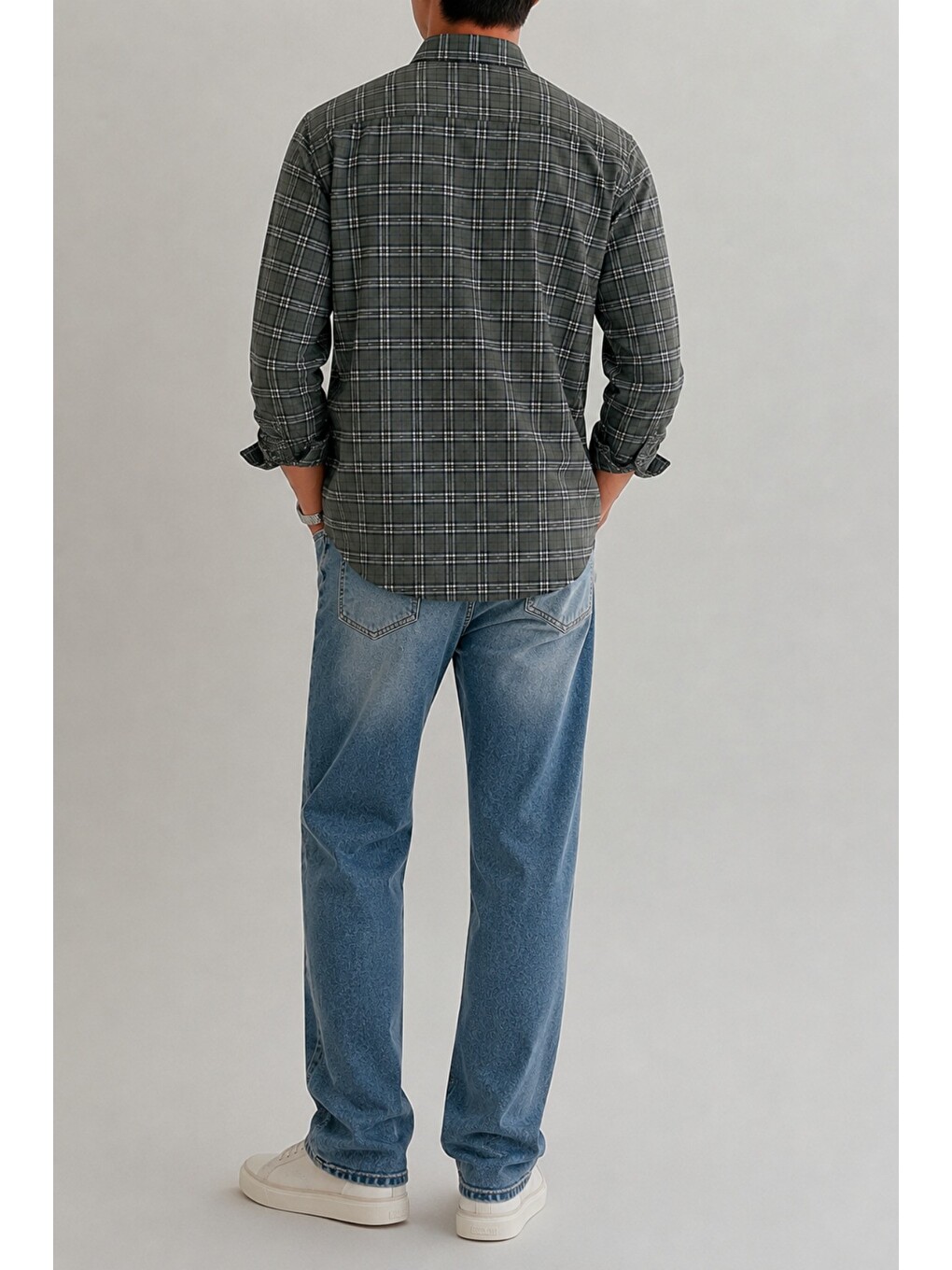 Haki Erkek Ekose Desenli Oxford Regular Fit Uzun Kollu Gömlek-2