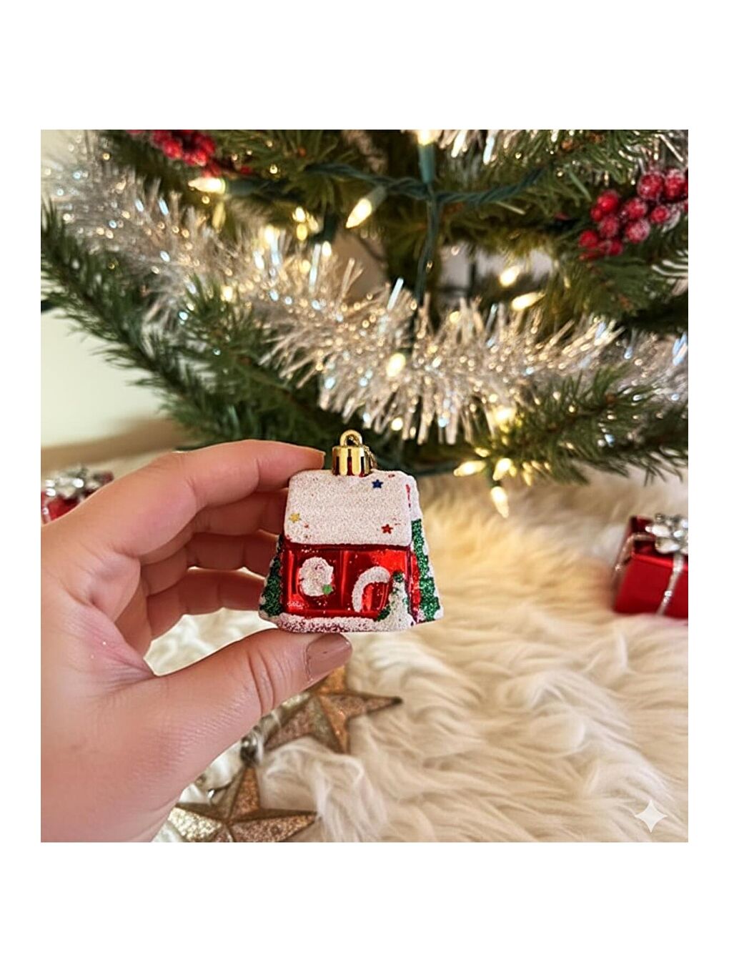 Karışık Yılbaşı Kar Evi Şeklinde Ağaç Süsü – 4 Adet-1