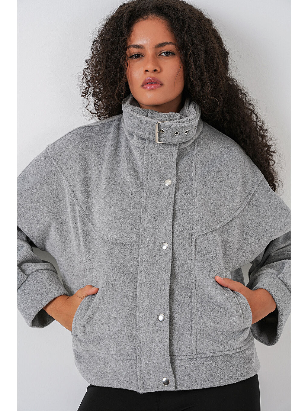 Kadın Oversize Bomber Ceket 0729 - Gri