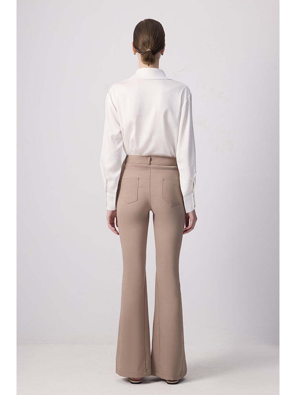 Bej İspanyol Paça Krep Pantolon-3