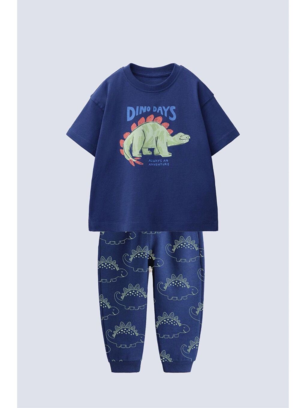 Karışık Erkek Çocuk Pamuklu Lacivert Dinozor Baskılı T-Shirt Ve Eşofman Altı 2'Li Takım