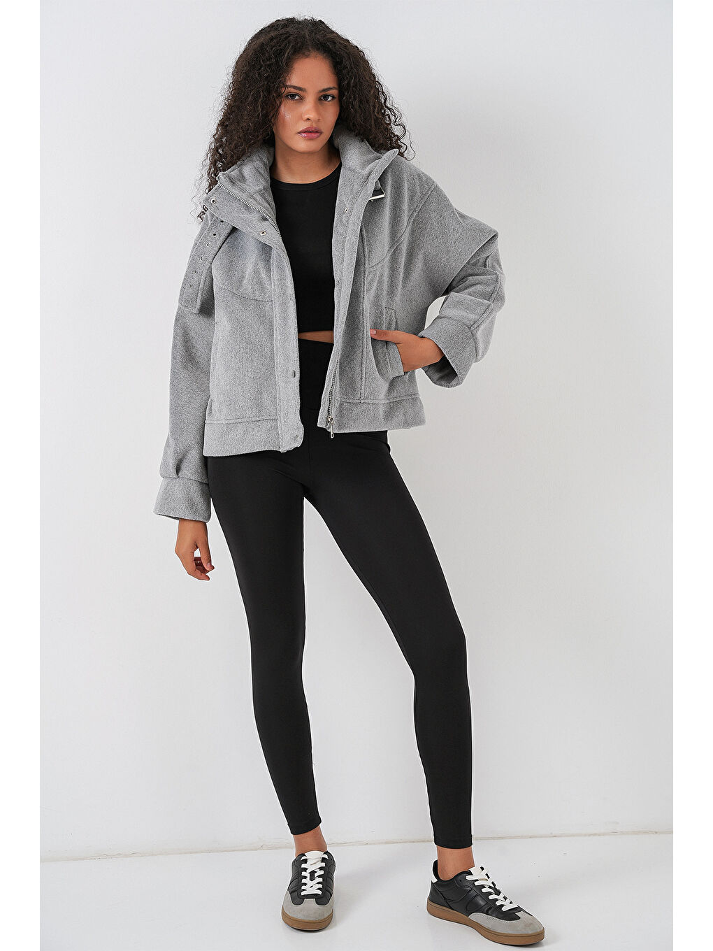 Kadın Oversize Bomber Ceket 0729 - Gri-1