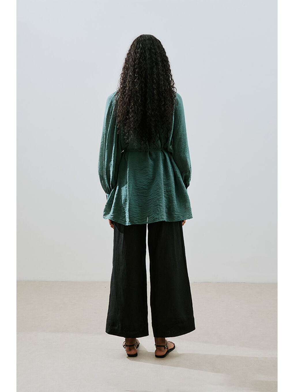 Geniş Manşetli Kuşaklı Tunik Yeşil-7