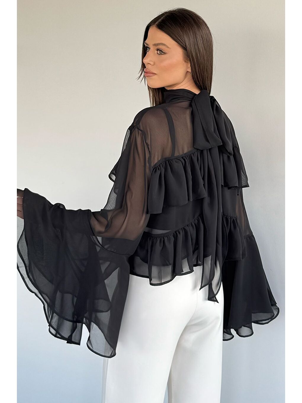 Siyah Kadın Atlet Kombinli Kat Kat Tül Bluz-3