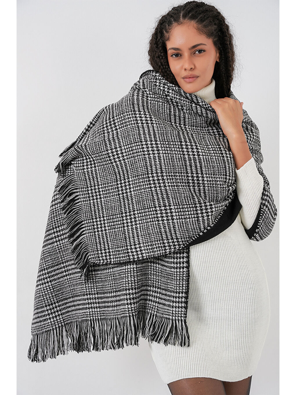 Kadın Yumuşak Dokulu Kalın Şal Atkı 15951 - Siyah-1