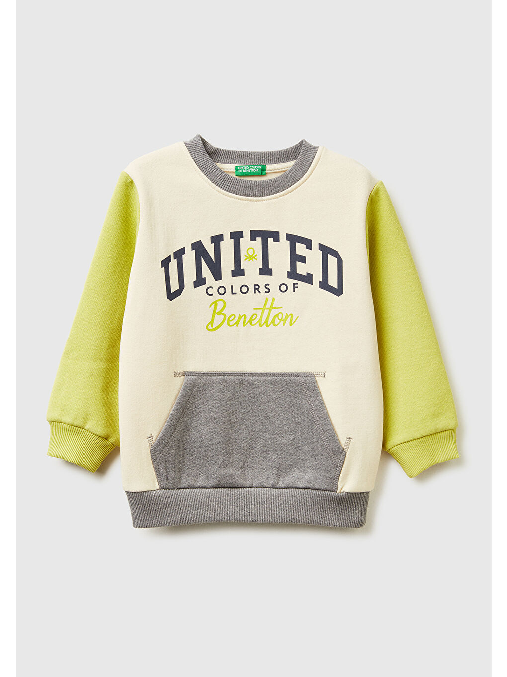 Lila Erkek Çocuk Hardal-Ekru Önü Logo Baskılı Cepli Bisiklet Yaka Regular Fit Sweatshirt