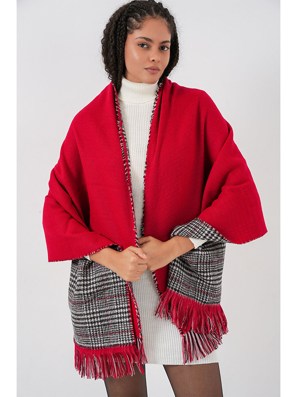 Kadın Yumuşak Dokulu Kalın Şal Atkı 15951 - Kırmızı