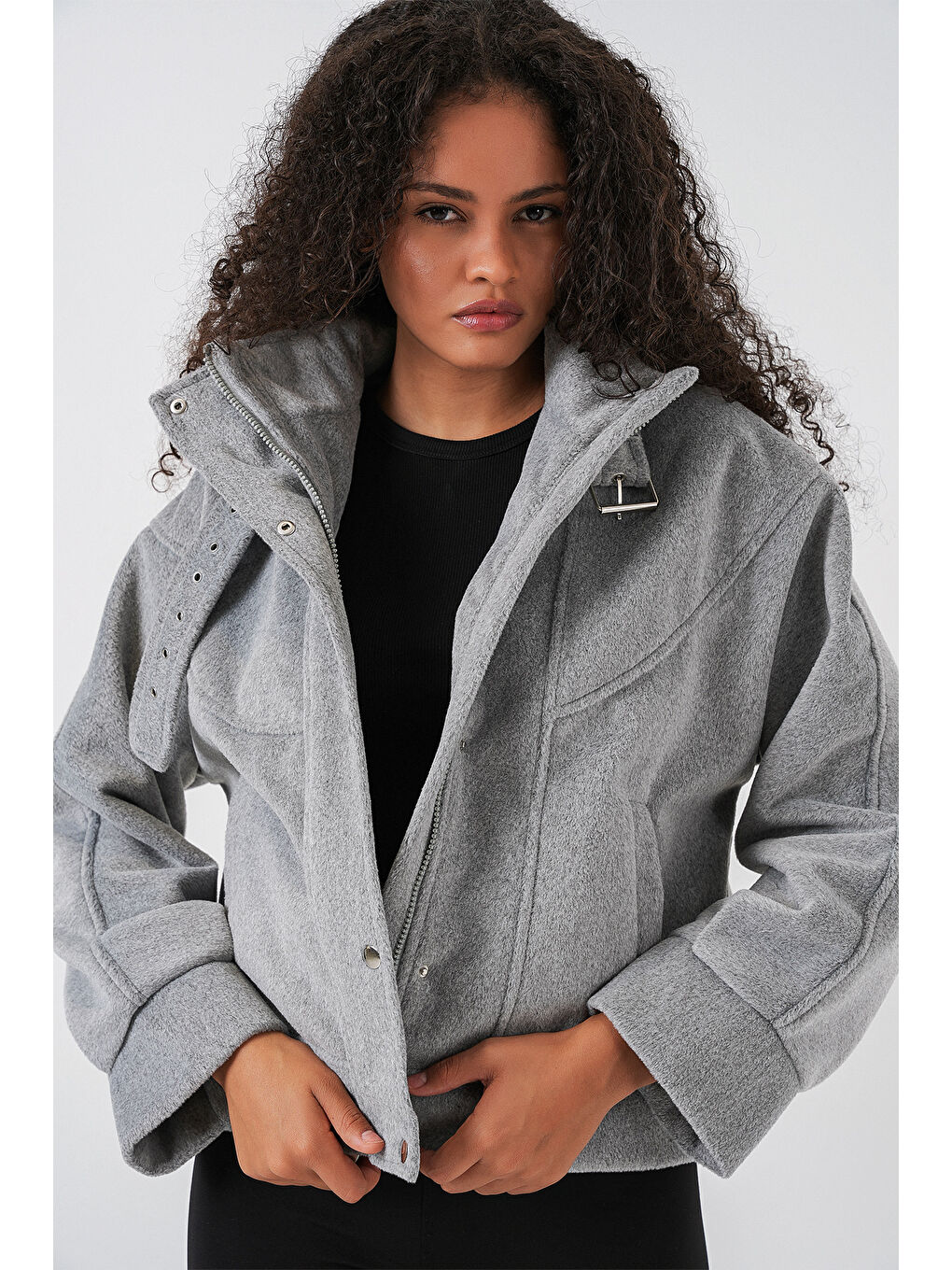 Kadın Oversize Bomber Ceket 0729 - Gri-2