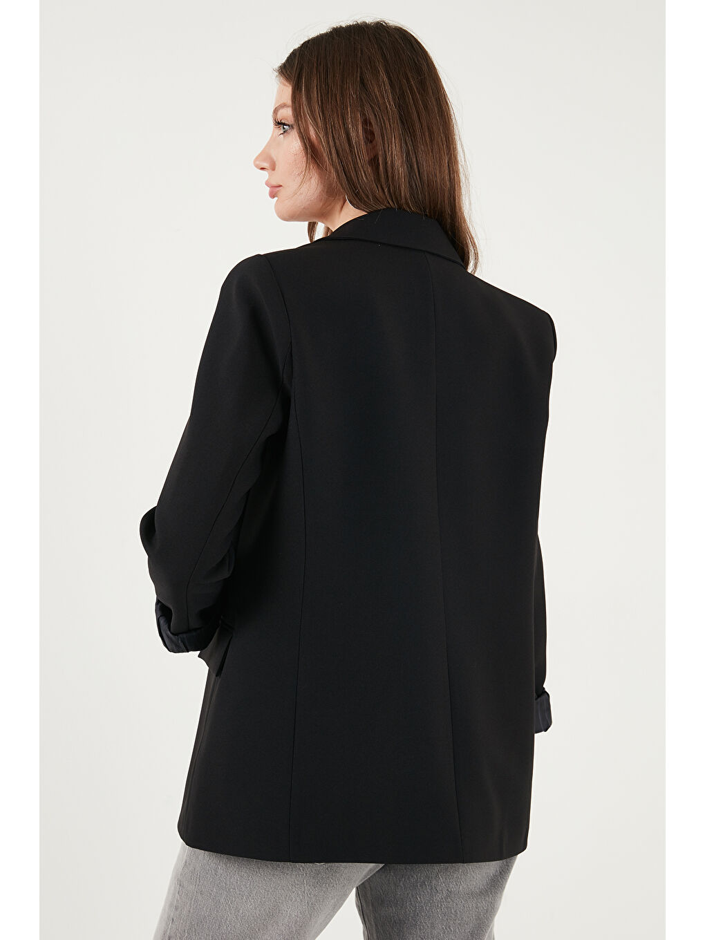 Siyah Regular Fit Kruvaze Yaka Desenli Astar Detaylı Kadın Ceket 6927560-5