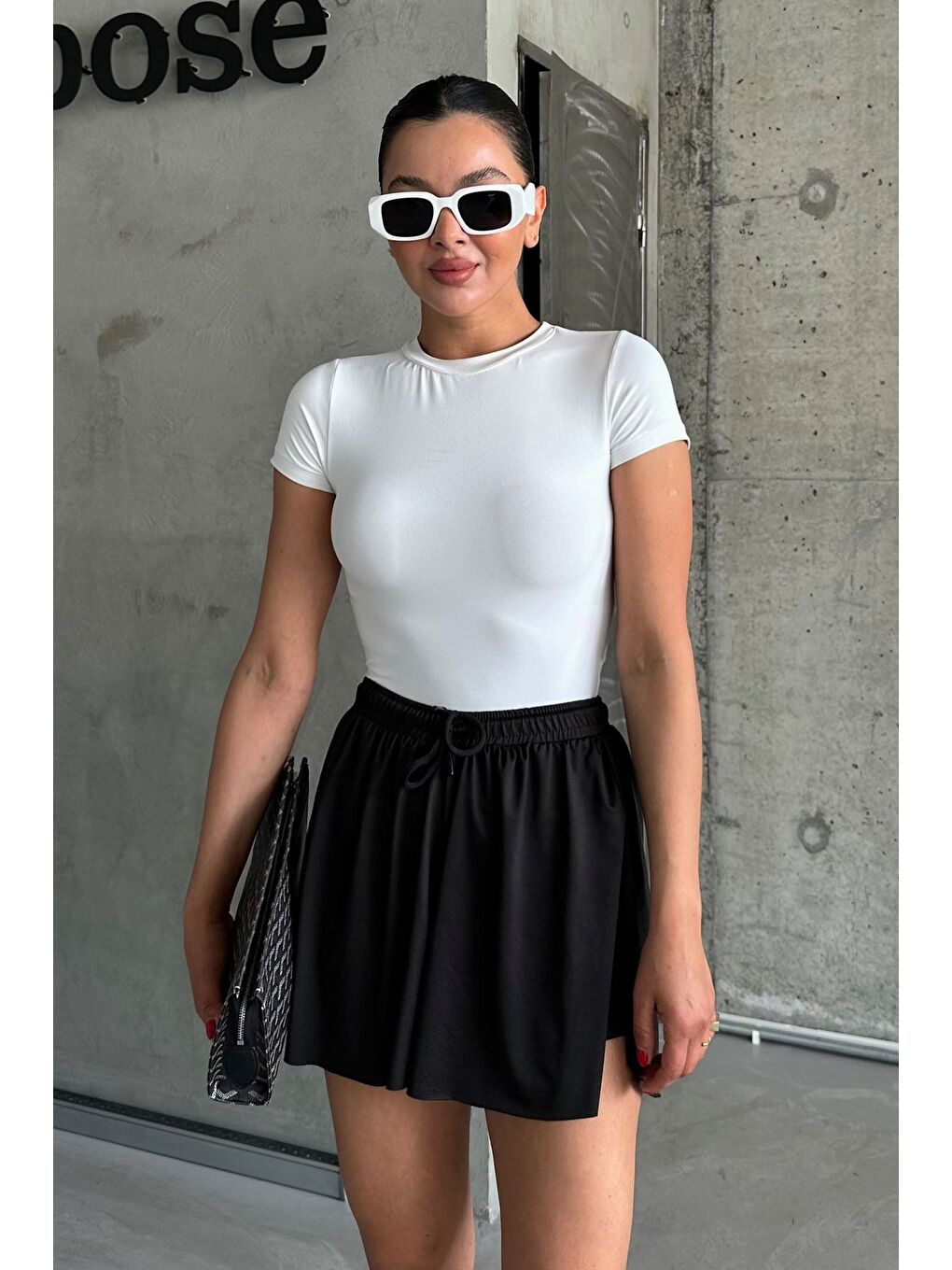 Kadın İçi Taytlı Yüksek Bel Tenis Eteği Siyah-1