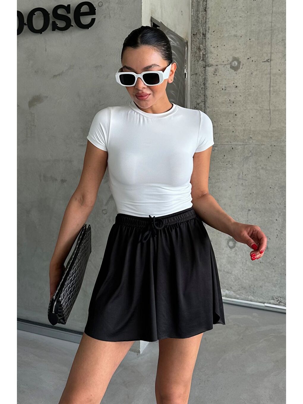 Kadın İçi Taytlı Yüksek Bel Tenis Eteği Siyah-4