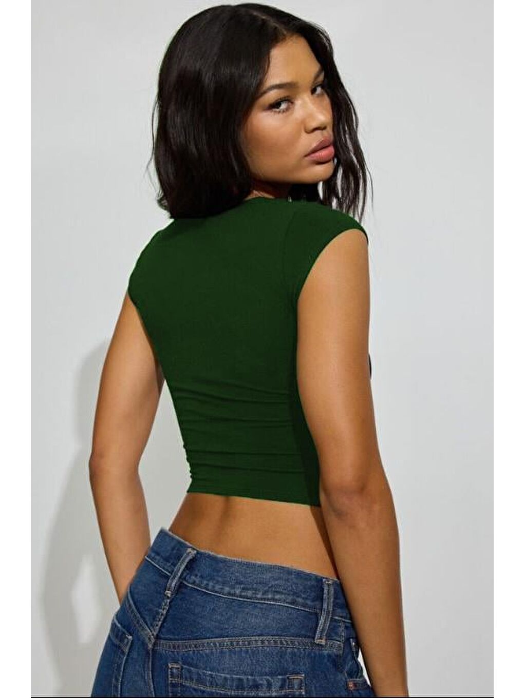 Haki Kare Yaka Kadın Tişört Mg2294-1