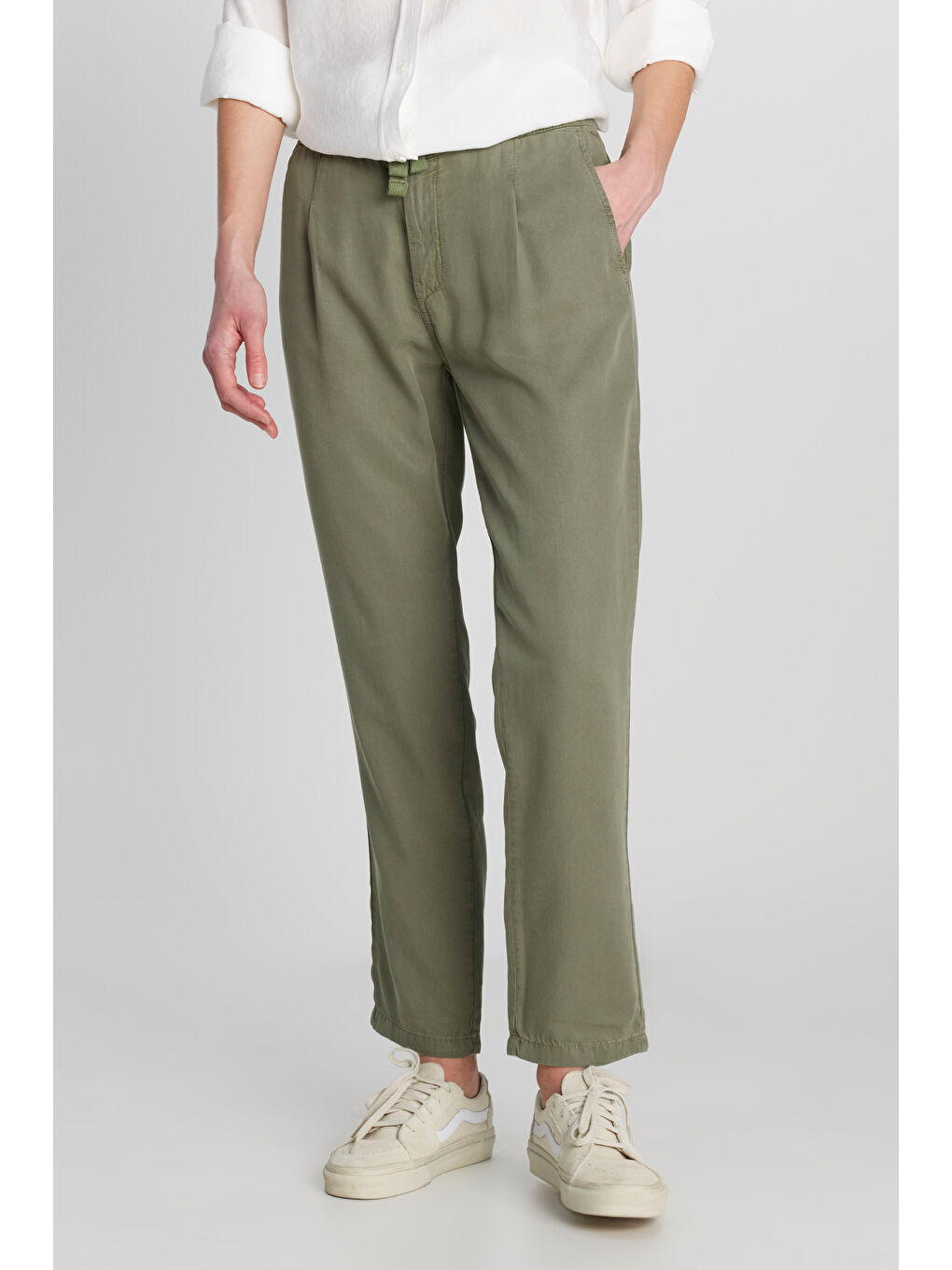 Regular Fit Normal Kesim Normal Bel Yumuşak Dokulu Haki Pantolon-2