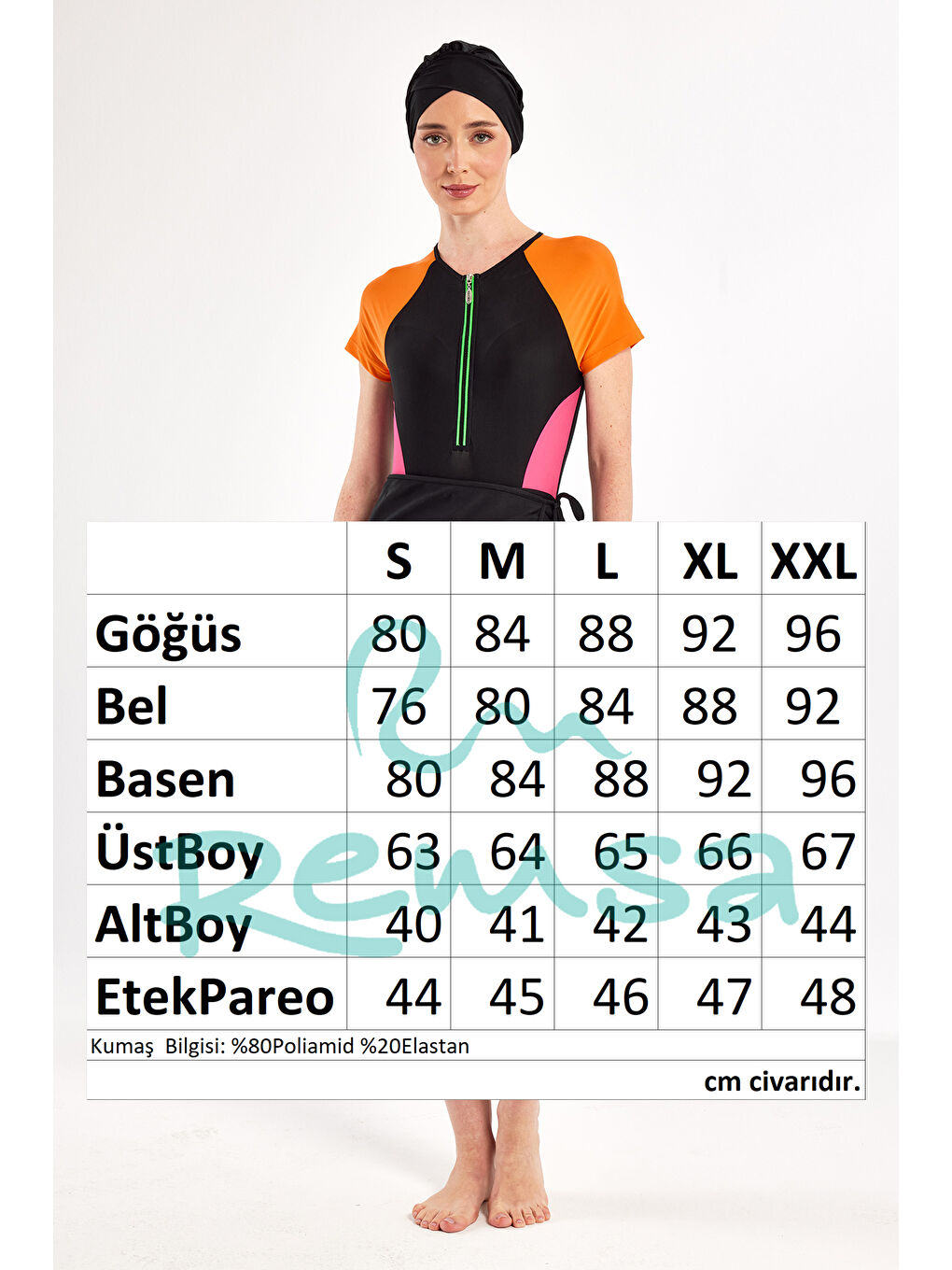 UV Korumalı Kısa Kollu 3 Farklı Şekilde Giyilebilir Elastanlı Yarı Kapalı Mayo 1610 Siyah02-2