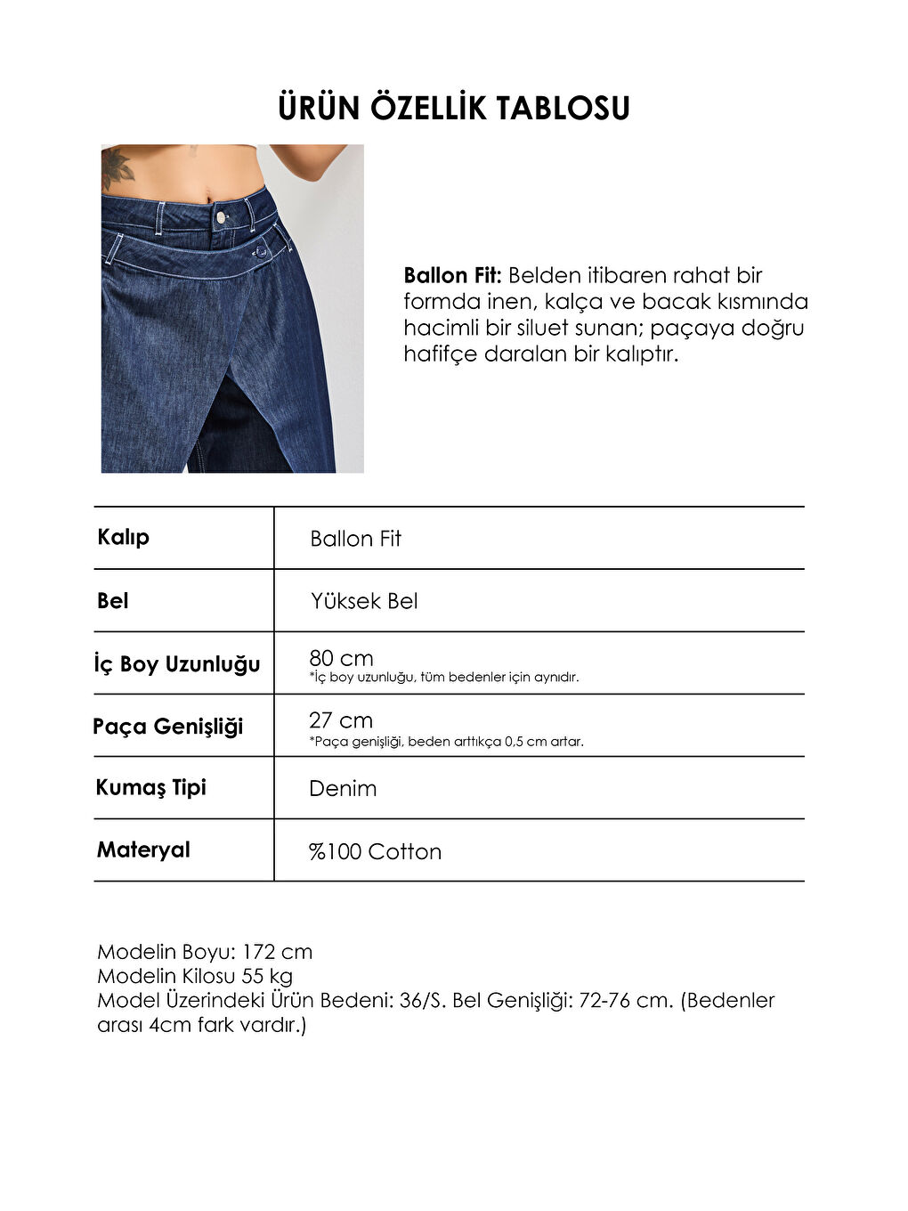 Kadın İndigo Bol Kesim Balon Fit Çift Pantolon Detaylı Özel Tasarım Denim Jean-4