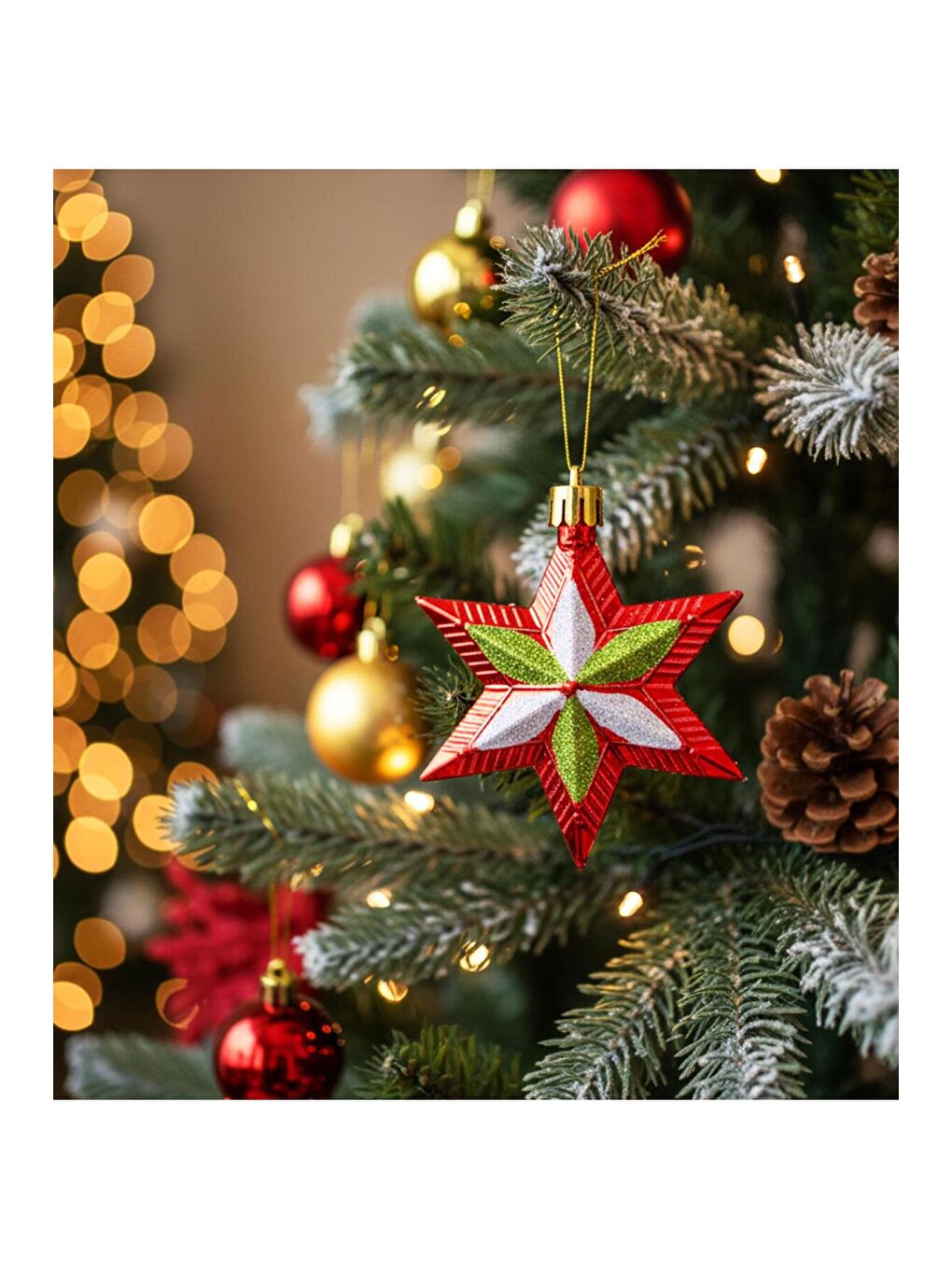 Karışık Yılbaşı Yıldız Şeklinde Ağaç Süsü – 5 Adet