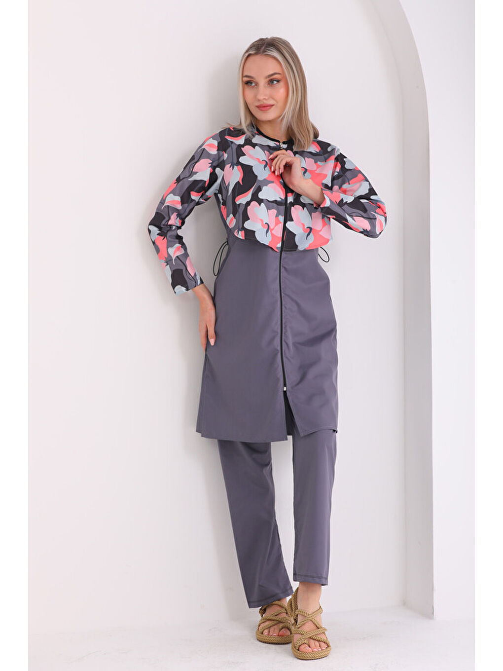 Paraşüt Tam Kapalı Tesettür Mayo Aller 2403 Gri-4