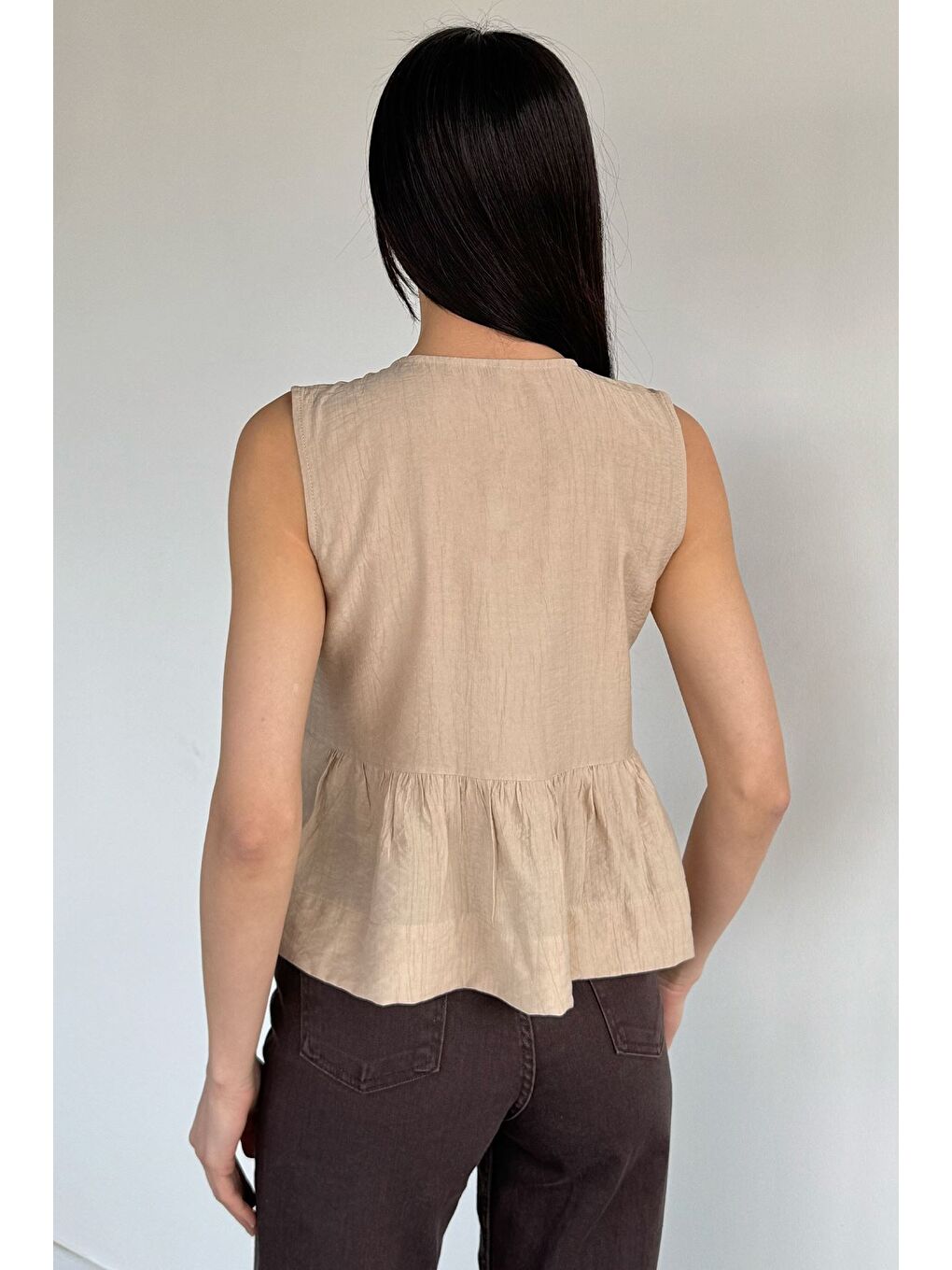 Bej Ön Bağlamalı Kadın Bluz-3