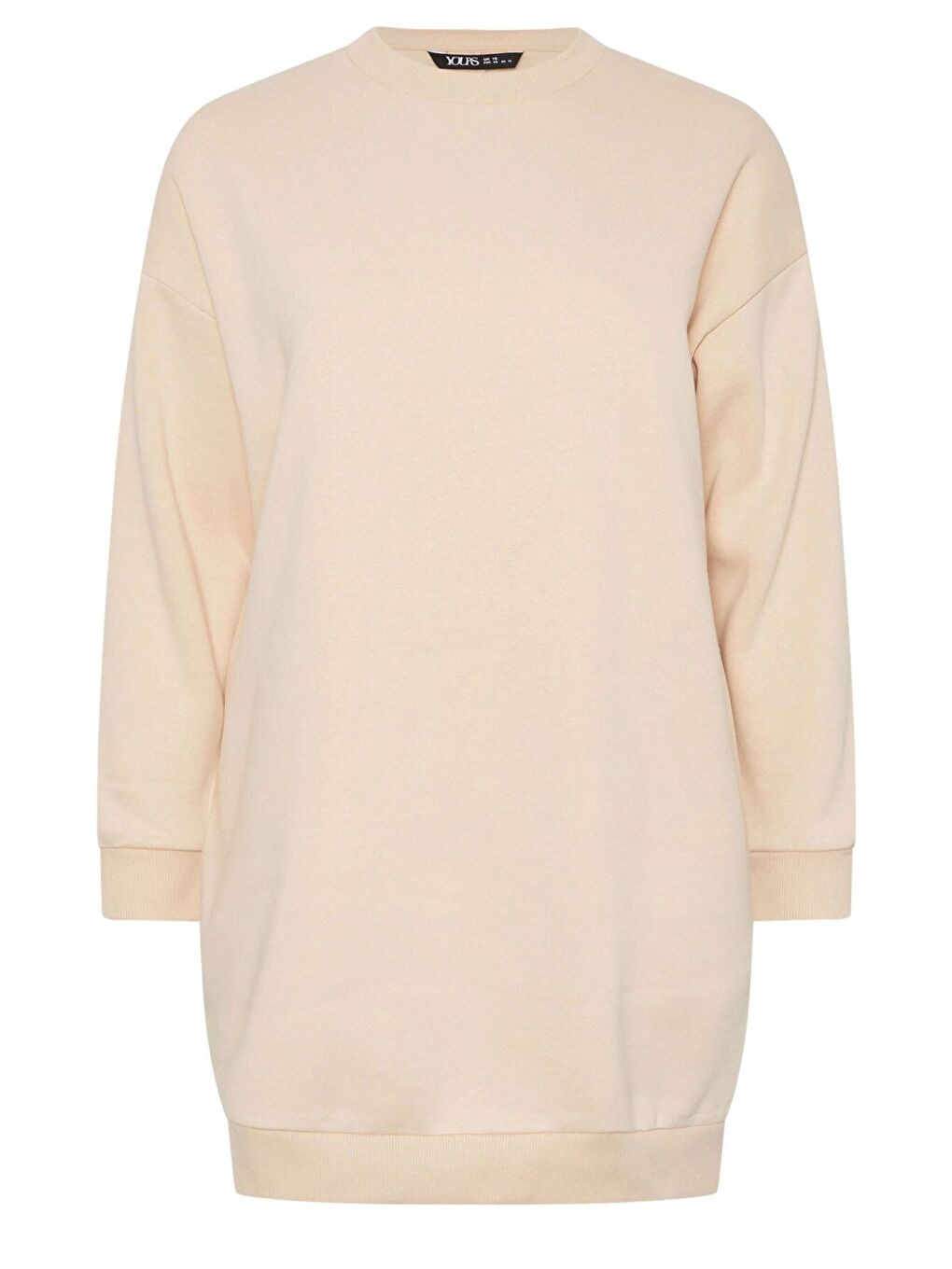 Bej Büyük Beden Bisiklet Yaka Uzun Kollu Cepli Şardonlu Sweastshirt Elbise 304038-5