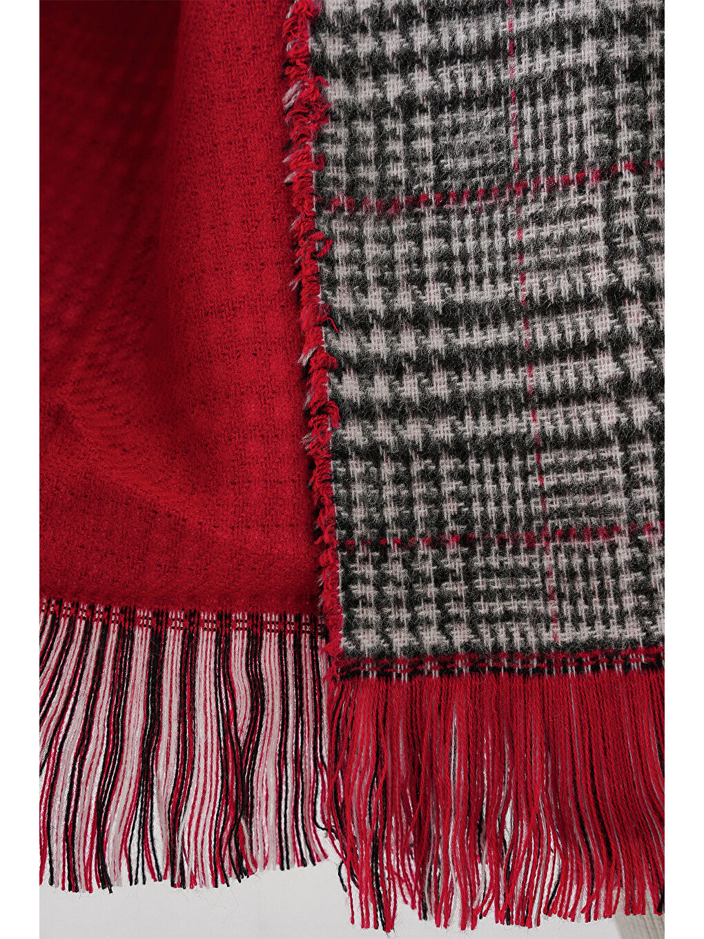 Kadın Yumuşak Dokulu Kalın Şal Atkı 15951 - Kırmızı-4