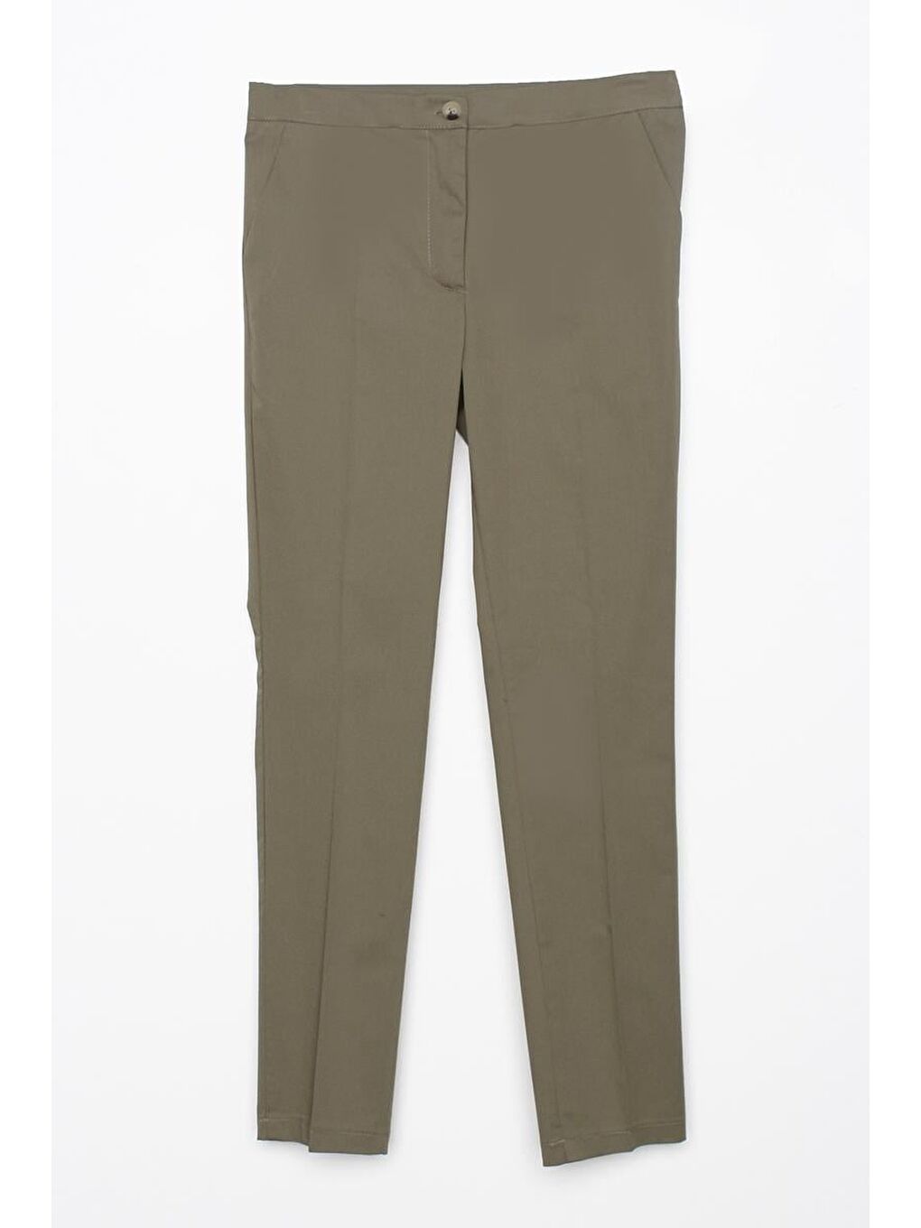 Haki Pamuklu Ütü İzli Cepli Elastanlı Dar Paça Pantolon-5