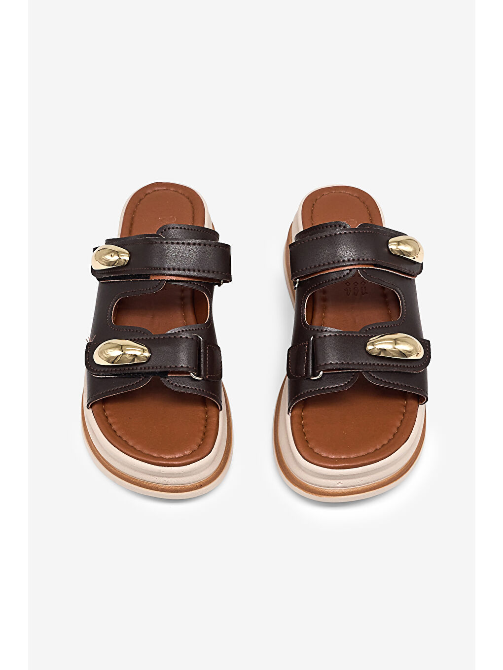 Kahverengi Kadın Kahve Rahat Kalıp Yüksek Taban Cırtlı Terlik-1