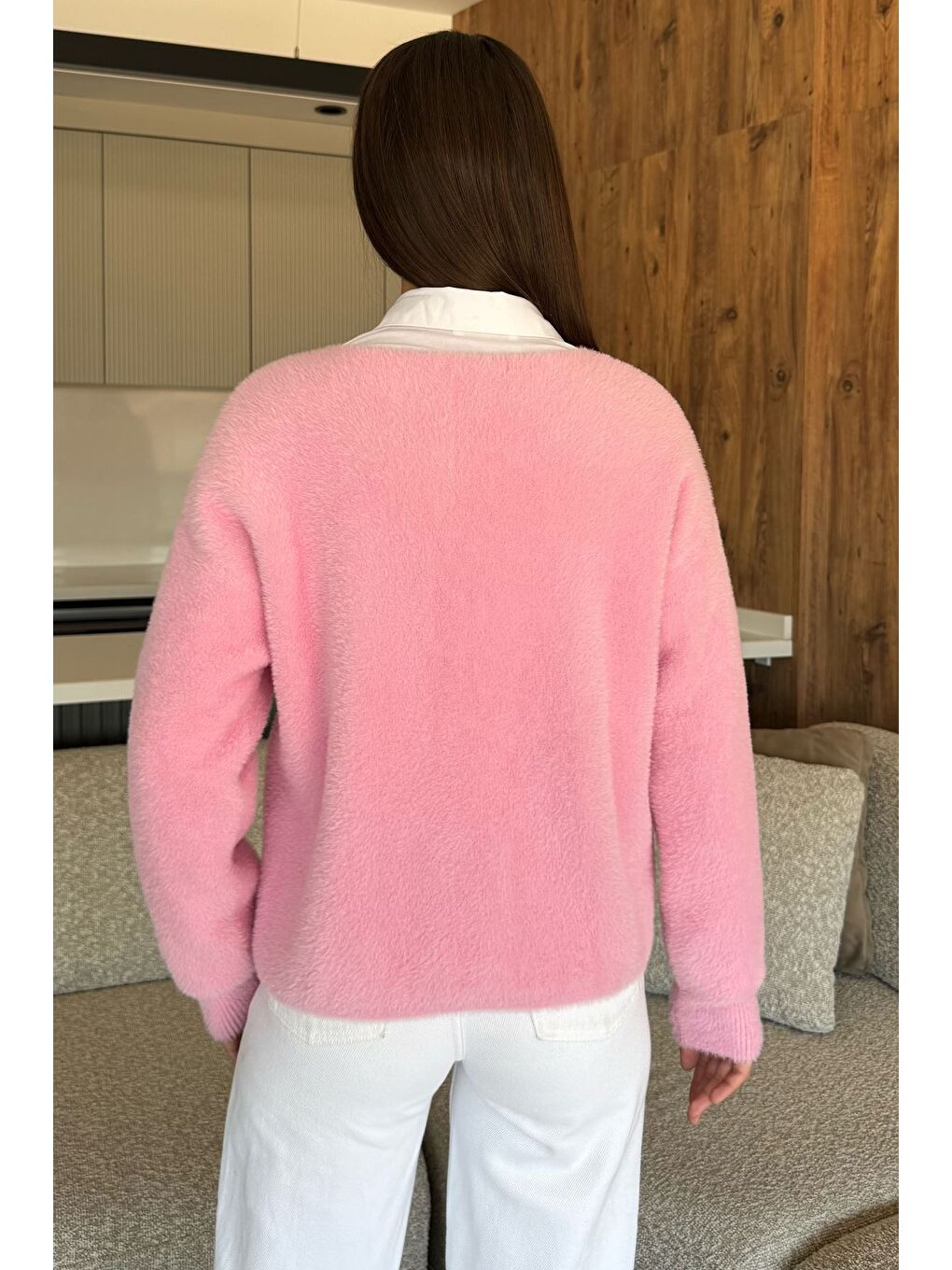Pembe Kalp Düğmeli Şardonlu Triko Ceket (s,m,l,xl Uyumludur)-3