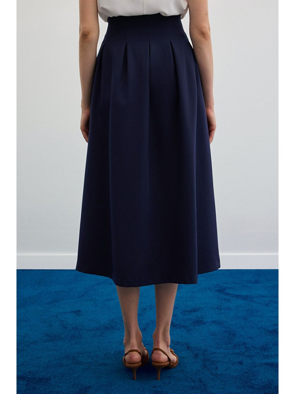 Pileli Midi Etek - Lacivert-6