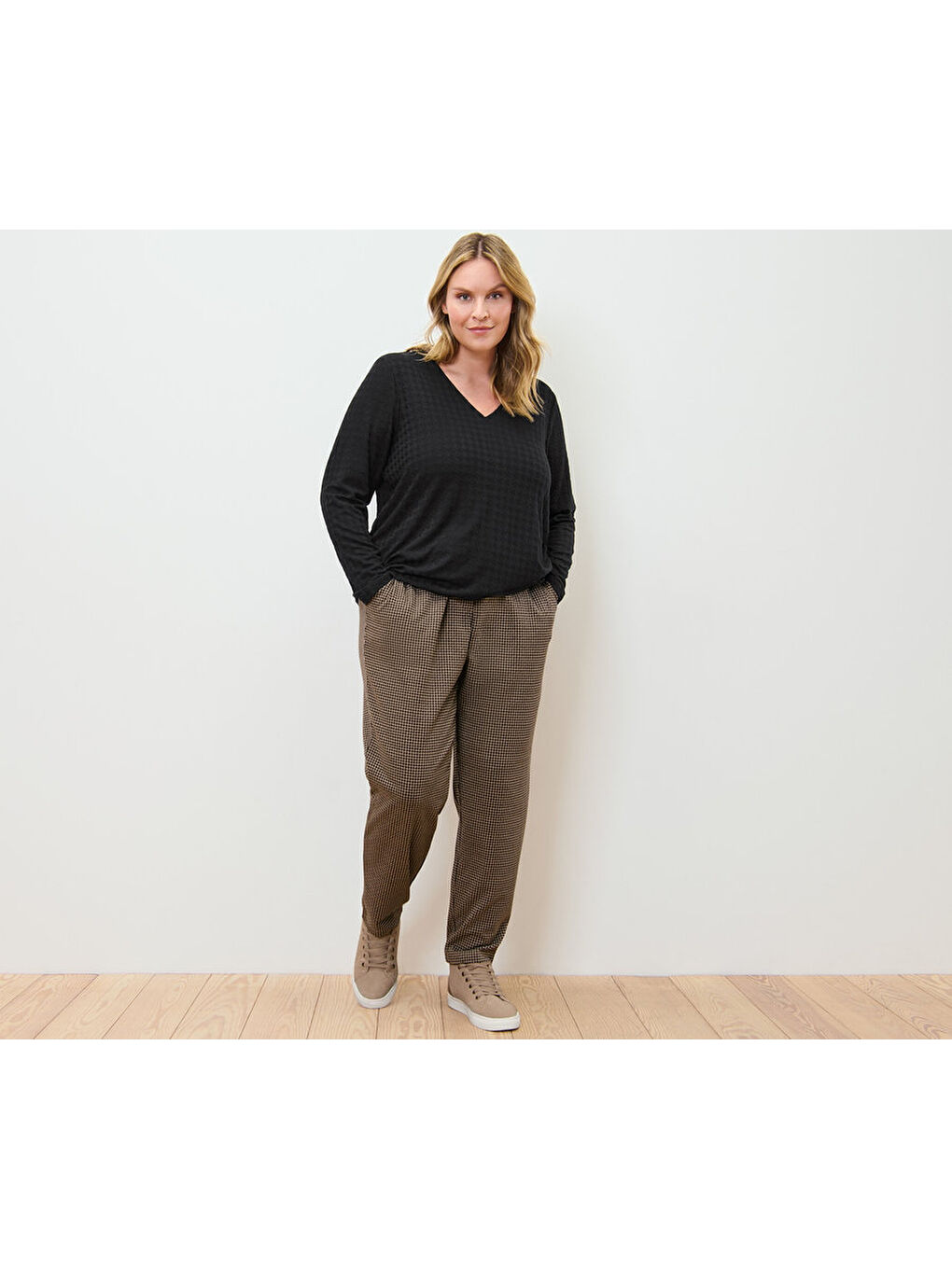 Kadın Tişört, Uzun Kollu, Dokulu, Siyah-1