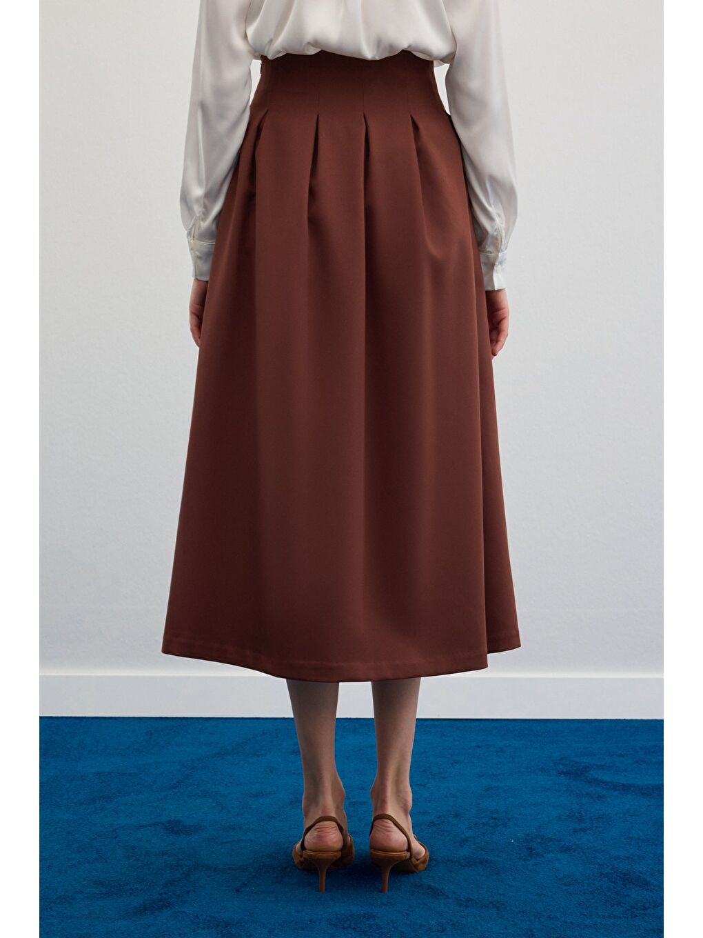 Kahverengi Pileli Midi Etek - Kahve-6