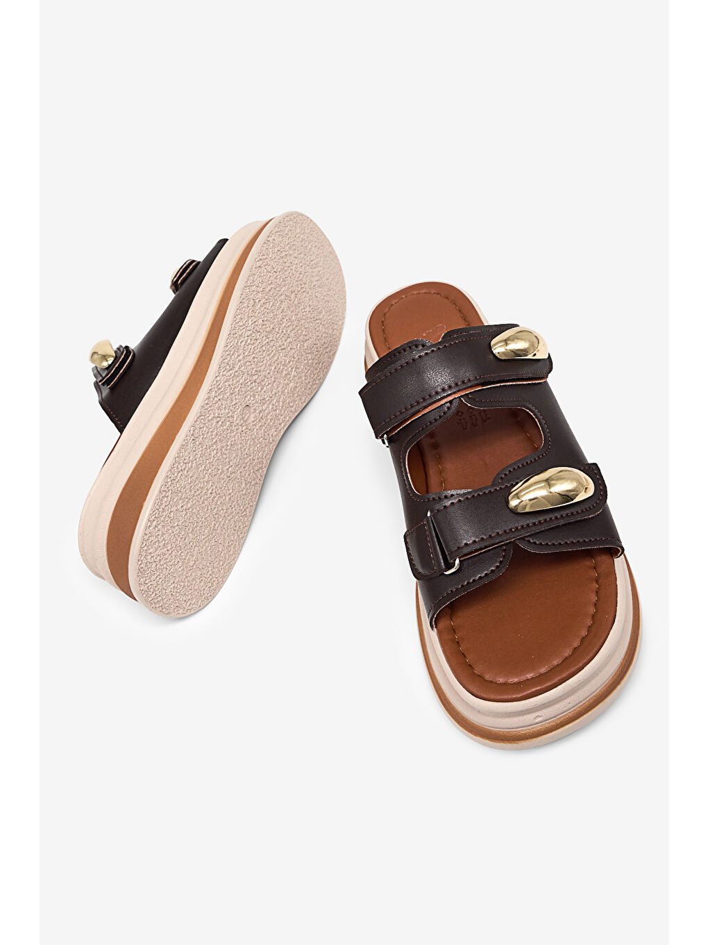 Kahverengi Kadın Kahve Rahat Kalıp Yüksek Taban Cırtlı Terlik-2