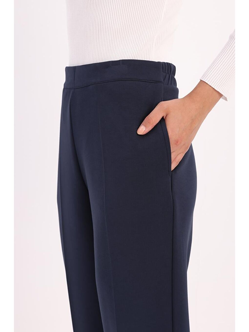 İndigo-Paçası Fermuarlı Pantolon-4