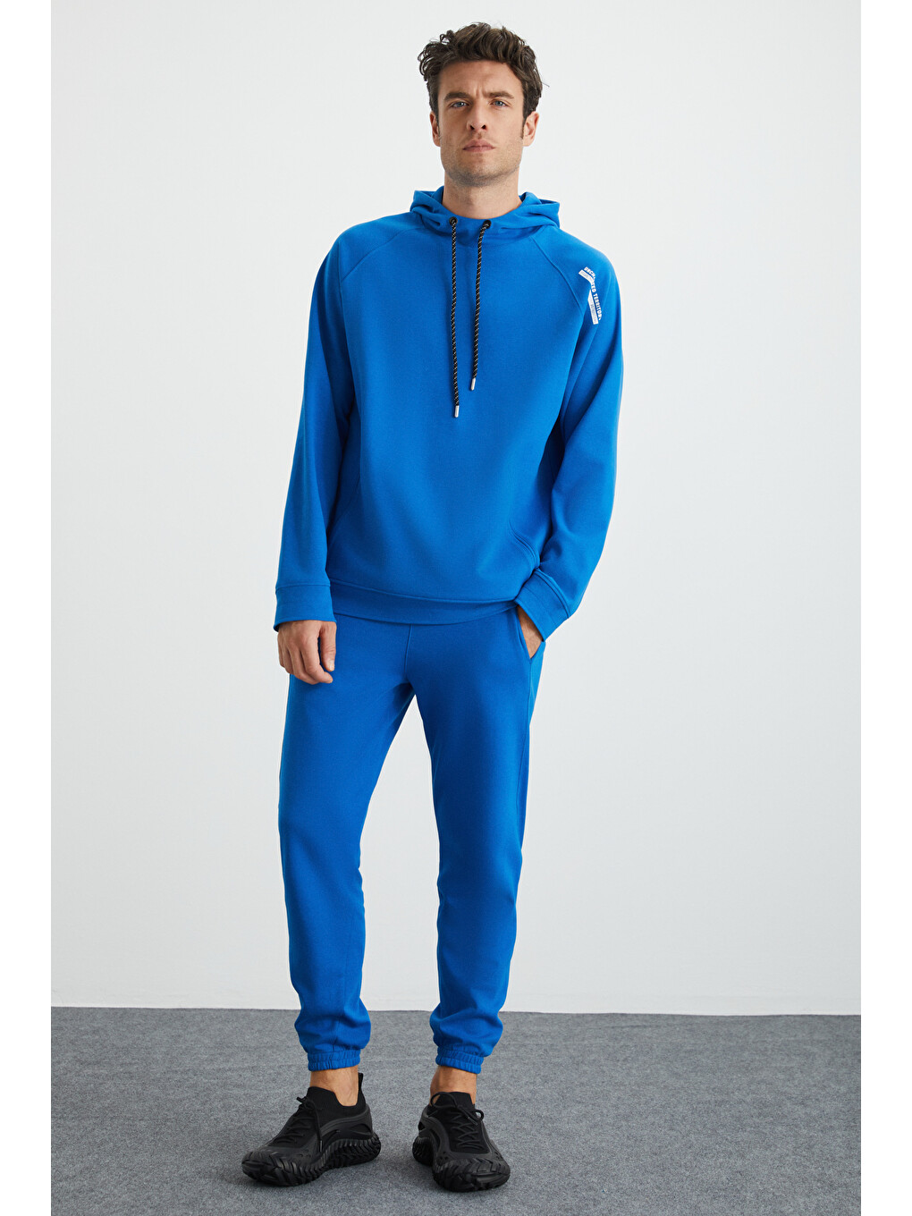 Malagos Erkek İçi Polarlı Yumuşacık 3 İplik İçi Şardonlu Regular Kapüşonlu Mavi Sweatshirt-2