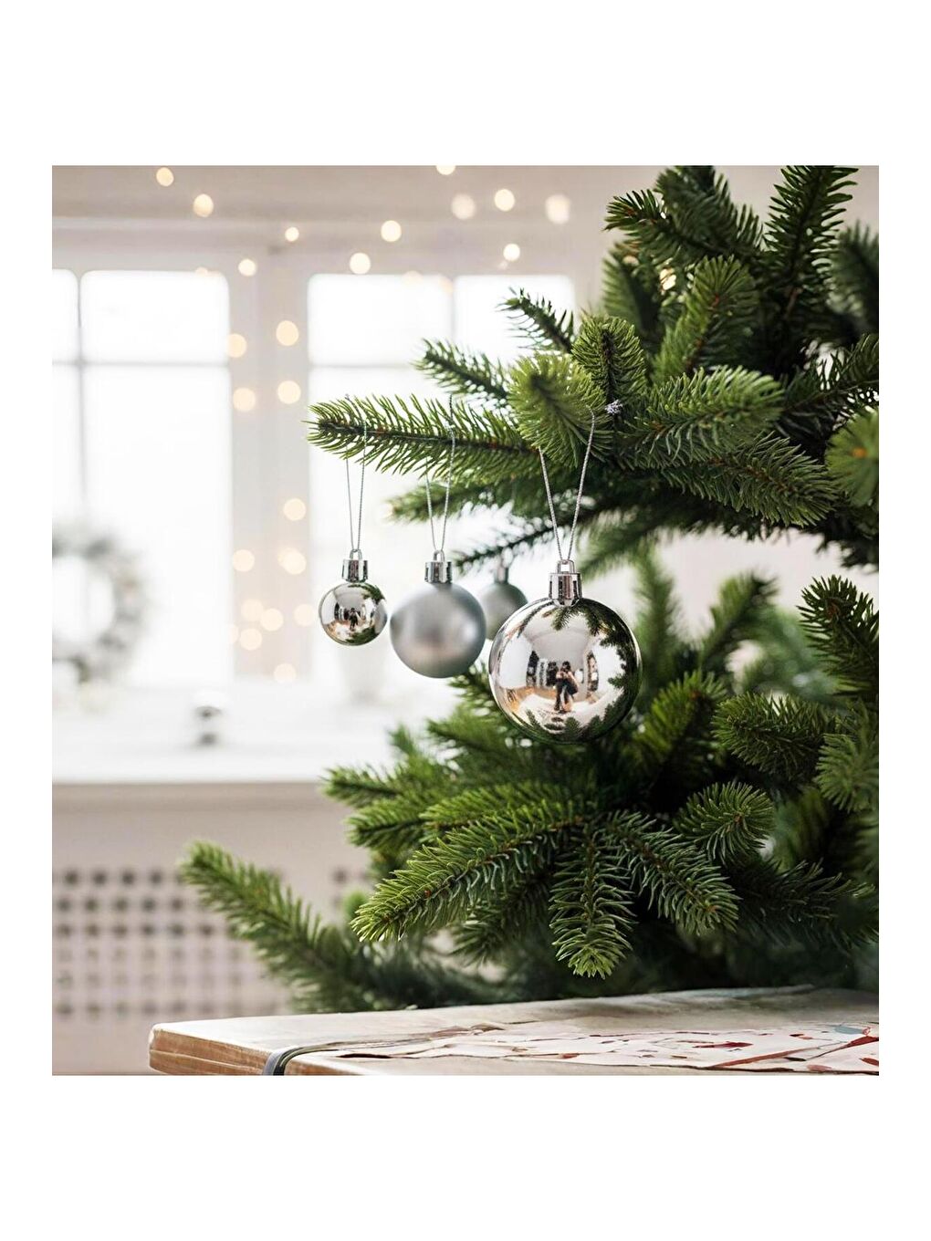 Gri Yılbaşı Ağaç Süsü Seti – 20 Parça (3 Boyut, Hediye Kutulu)-1