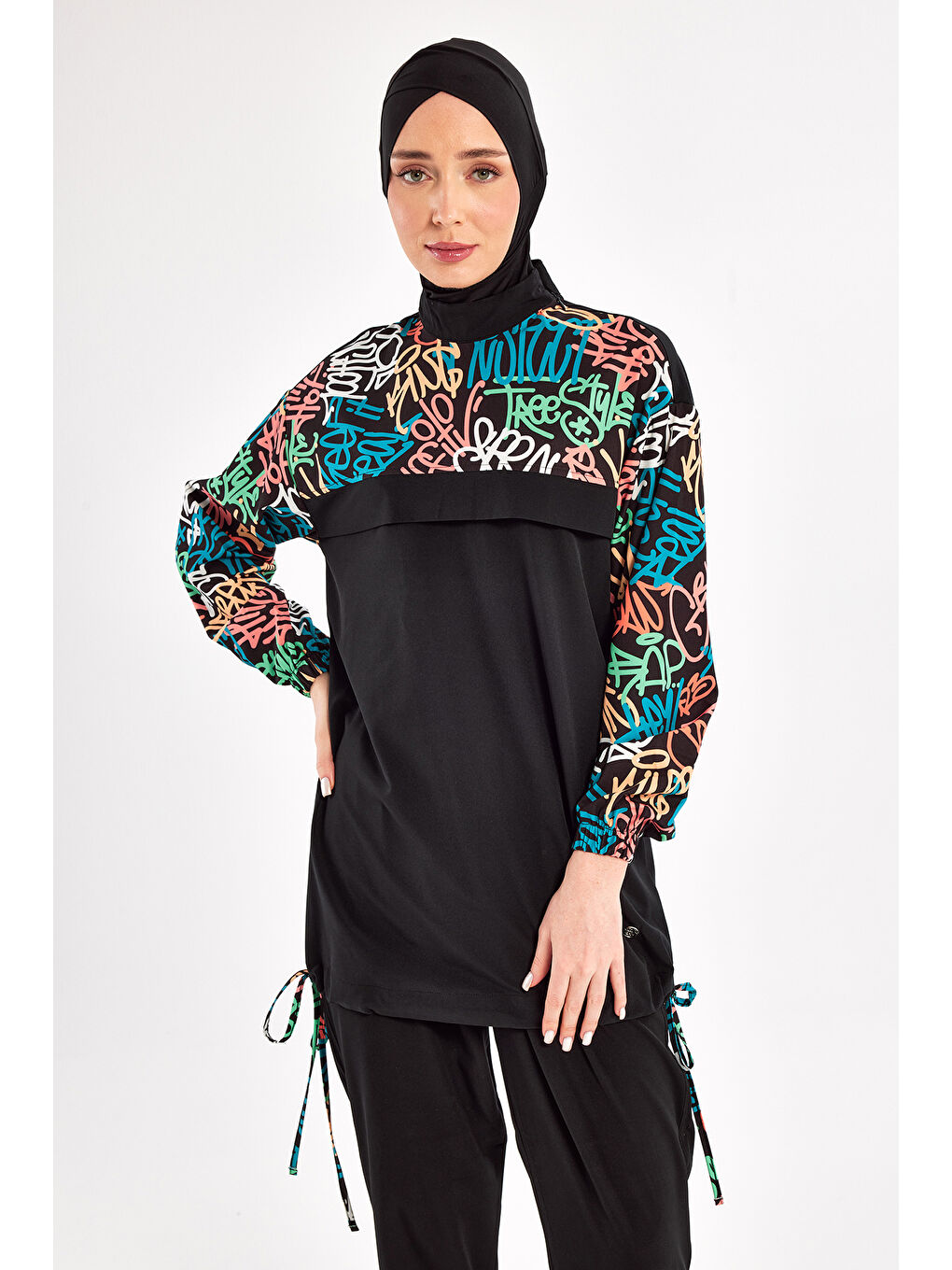 Spor Elastan Tam Kapalı Tesettür Mayo 1207 Siyah08-1