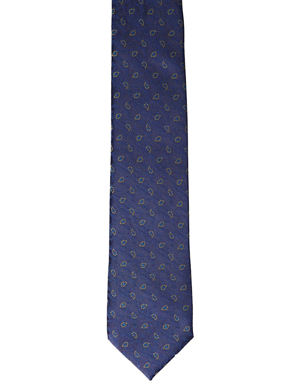 Erkek Lacivert-Sarı Desenli Klasik Su Geçirmez Nano Kravat-1
