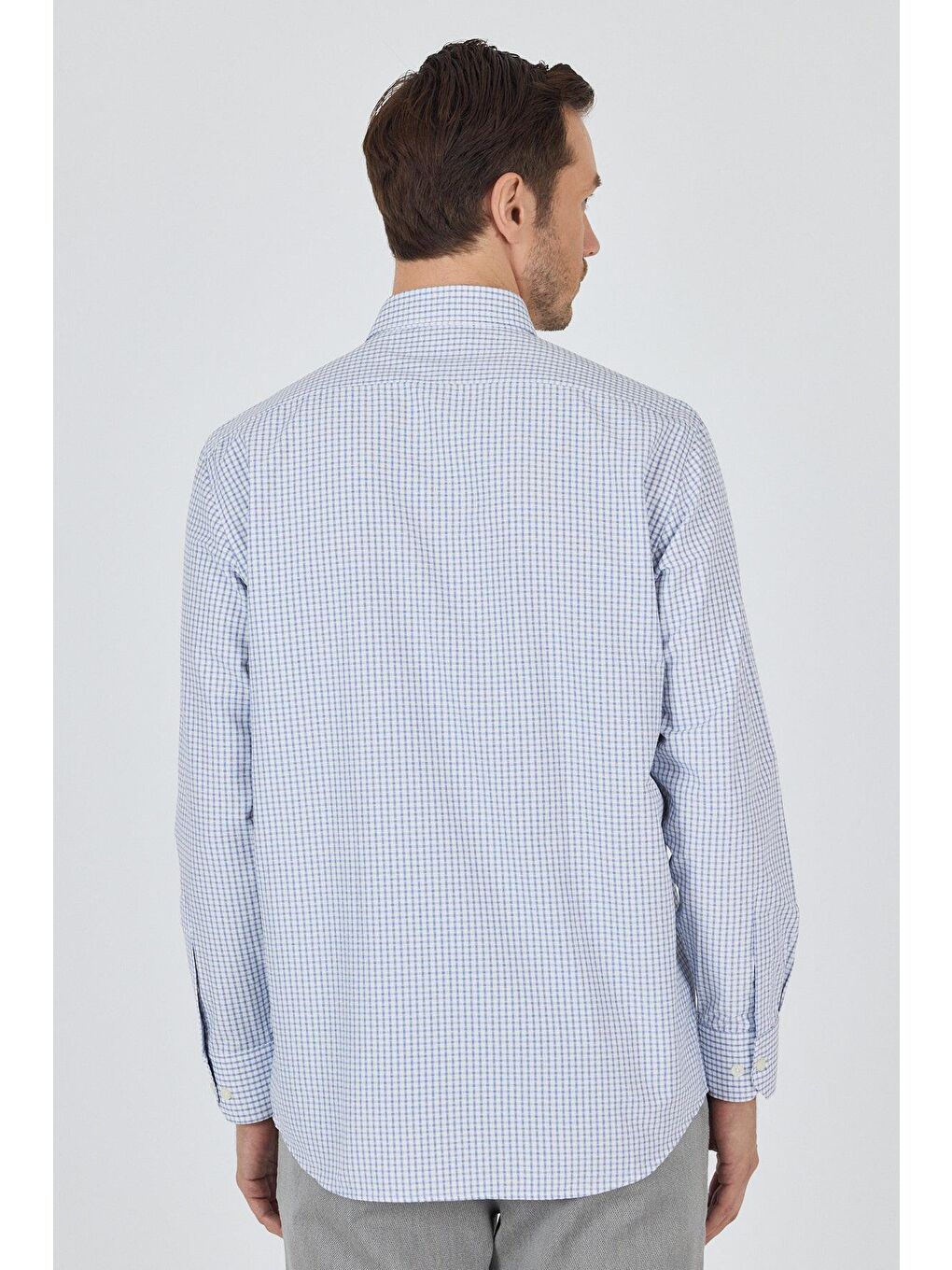 Lacivert Uzun Kol Kareli Desen Bez Ayağı Düğmeli Yaka Cepli Pamuklu Classic Comfort Fit Gömlek 1004250197-2