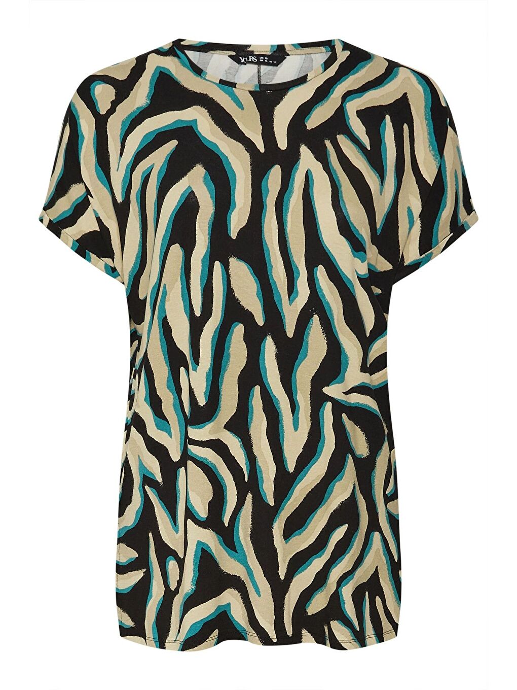 Siyah Büyük Beden Bisiklet Yaka Kısa Kollu Zebra Desenli Bluz 303918-6